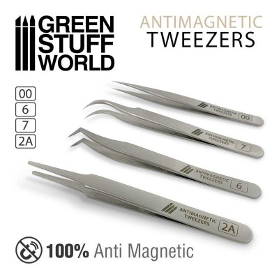 100% Anti-magnetic QUARTZ Tweezers SET - 4 pcs - GREEN STUFF 1156